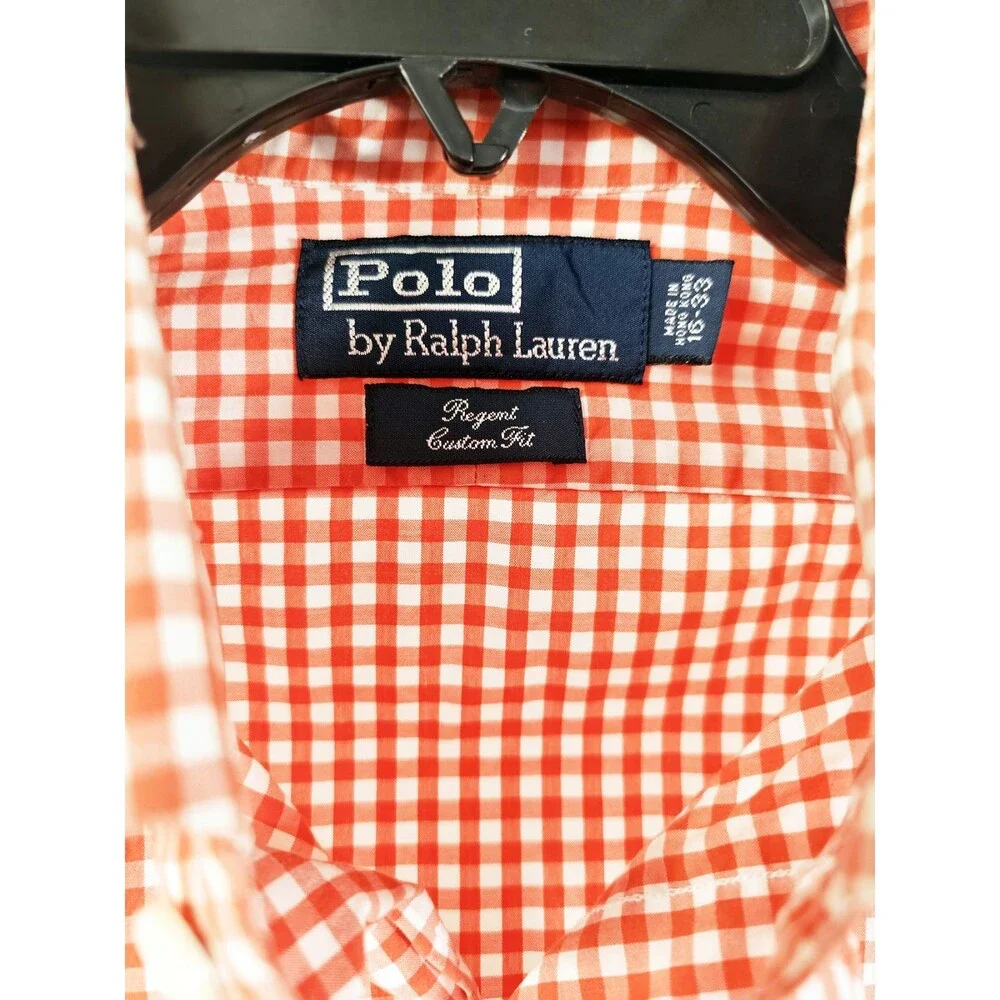 Polo Ralph Lauren Medium 16-33 Regent Custom Fit Orange Gingham Button Down